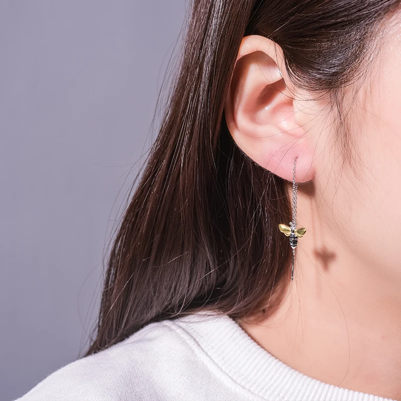 Lotus Fun Lovely Honey Bee Dangle Earrings Real 925 Sterling Silver Handmade Designer Fine Jewelry for Women Bijoux | Украшения и