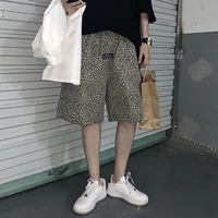 leopard print straight shorts mens korean fashion loose casual shorts mens streetwear all match straight five point pants men