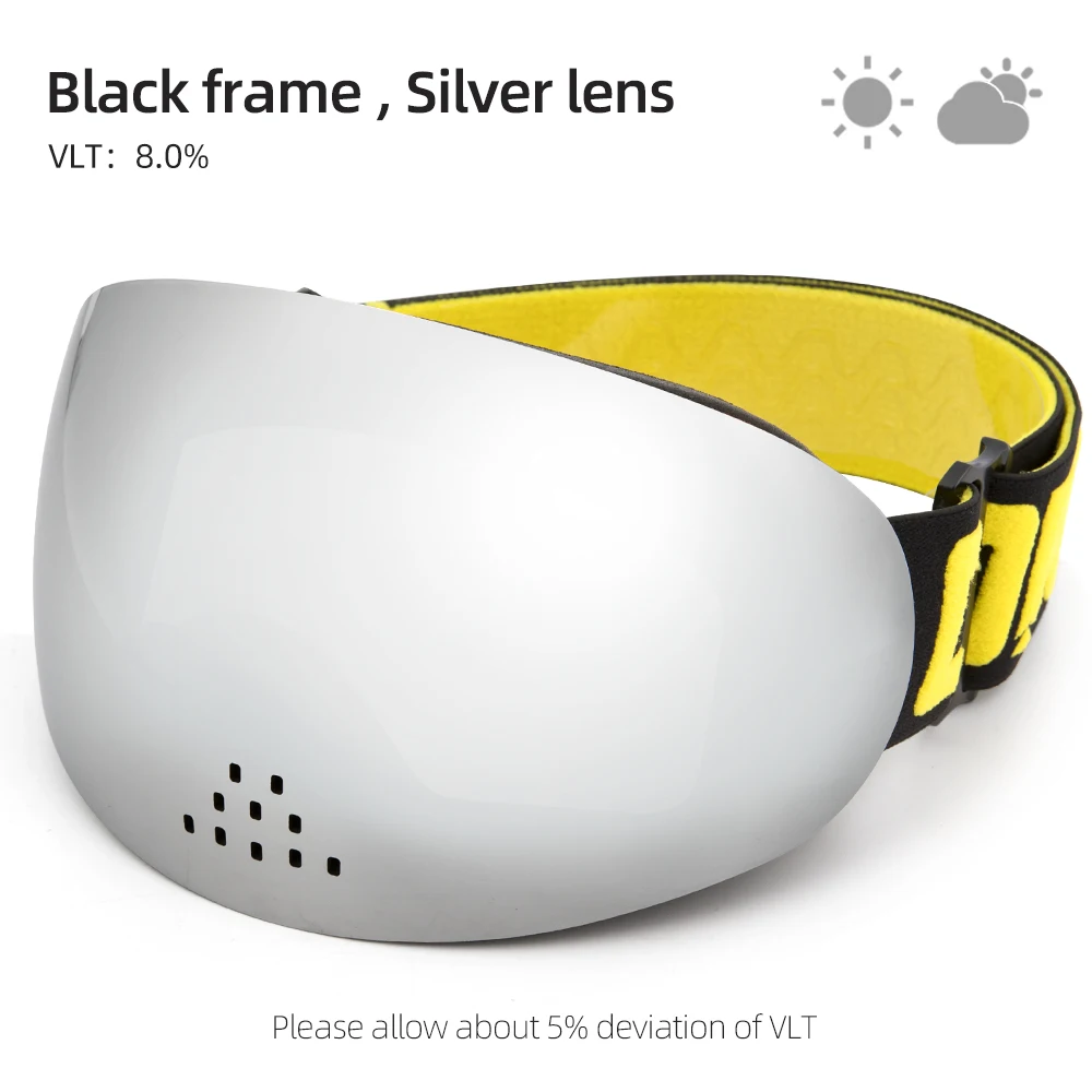 silver HD версия магнитные лыжные очки с носовой защитой от ветра двухслойные UV400 Анти-туман сноуборд лыжная маска очки для мужчин и женщин - Цвет: silver