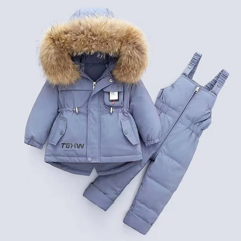 

2021 Kids Winter Jackets Boys Thicken Snowsuits Girls Duck Down Parka Coat Children Warm Outerwear Fur Collar Overalls Jumpsuits