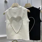 Летняя новинка Женская одежда с вырезами на спине жилет с надписью Love Heart Стразы 2021 Высококачественная трикотажная футболка из чистого хлопка однотонный топ