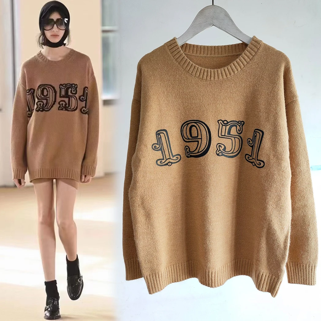 

designer fashion spring fall 2021 new women clothing long sleeve branded Lettered jacquard wool woman sweaters knitted pullover