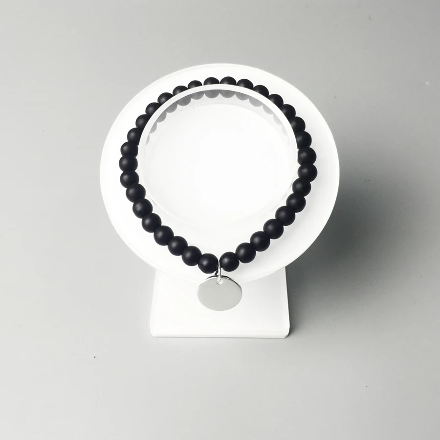 6MM Black Obsidian Beads Strand Bracelets 925 Sterling Silver Round Disc Charm Bangles Women Men Jewelry Accessories | Украшения и