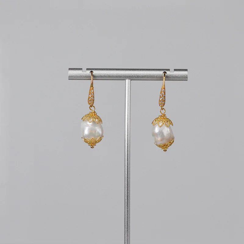 

GREEN PURPLE Natural Fresh Water Pearl Dangle Earrings For Women Party Ear Hook 14K Gold Plated Handmade Charm Fashion Jewelry