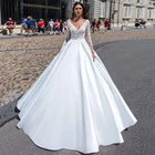 Очаровательный из атласа с длинным рукавом свадебные платья с V-образным, платье с аппликацией с открытой спиной; Robe De Mariage бальное платье Свадебное платье