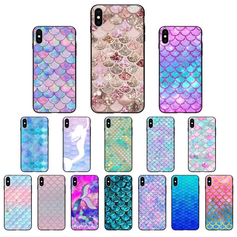 Yinuoda Mermaid Tail Scale Black TPU Soft Phone Case Cover for iPhone 11 pro XS MAX 8 7 6 6S Plus X 5 5S SE XR SE2020