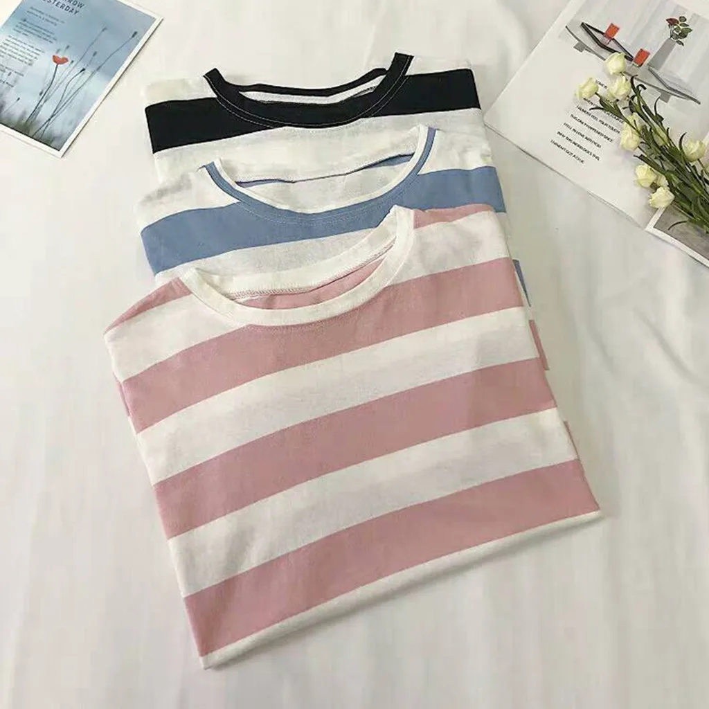 Женская футболка 2020 полосатая с длинным рукавом корейские повседневные женские