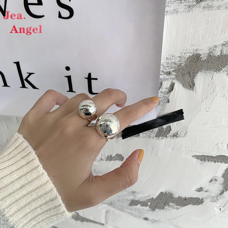 

Jea.Angel новые стильные 925 серебряные большие гладкие открытые кольца с шариком для женщин минималистичные модные ювелирные изделия ручной ра...
