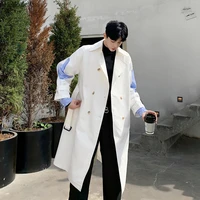 mens autumn winter retro fashion atmosphere korean mid length coat mens stitching fake two piece over the knee windbreaker