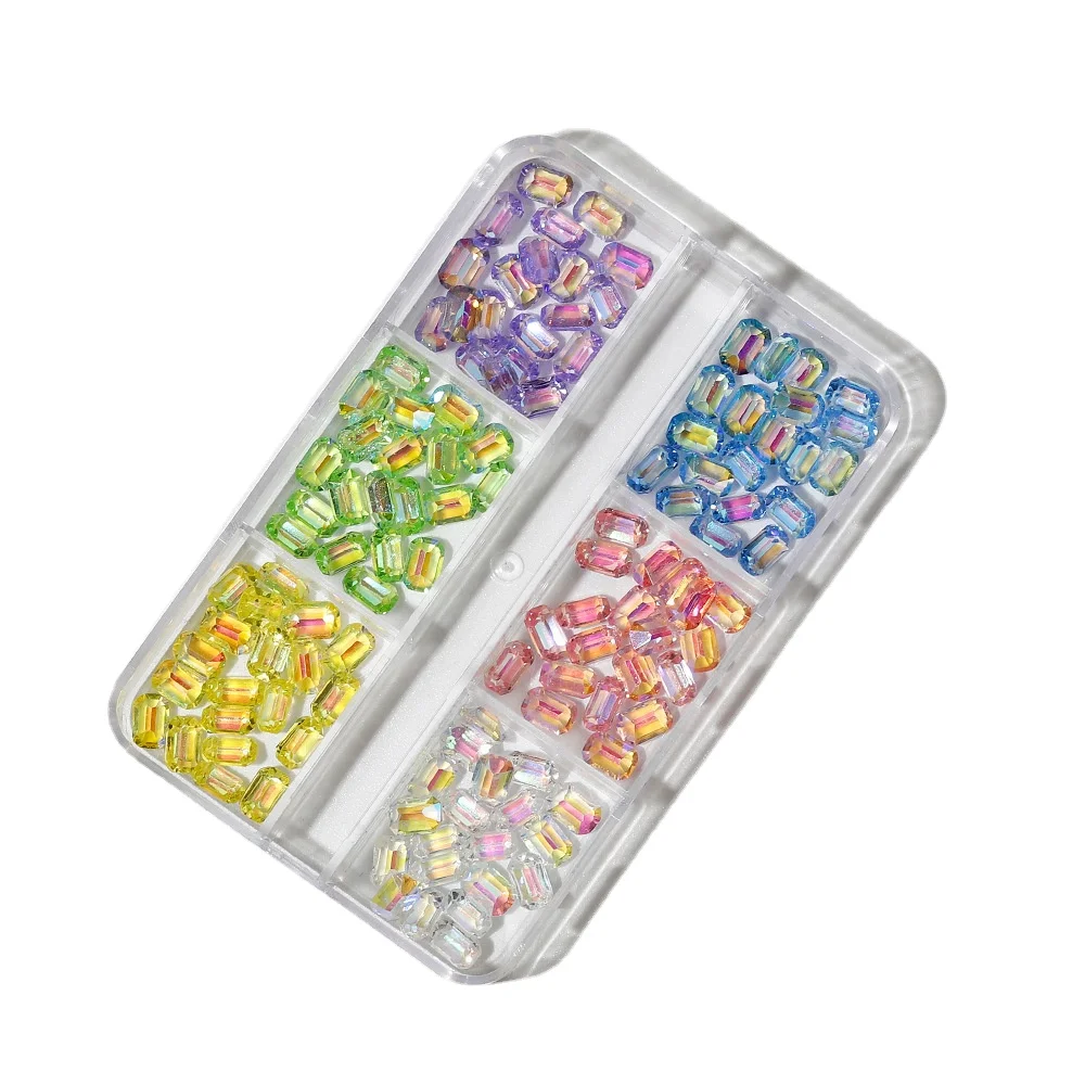 

120Pcs/Box Shiny Resin Nail Art Long Octagonal Rhinestones 6 Colors Sparkle Gem Stones For Nails Manicure 3D DIY Nail Art Craft