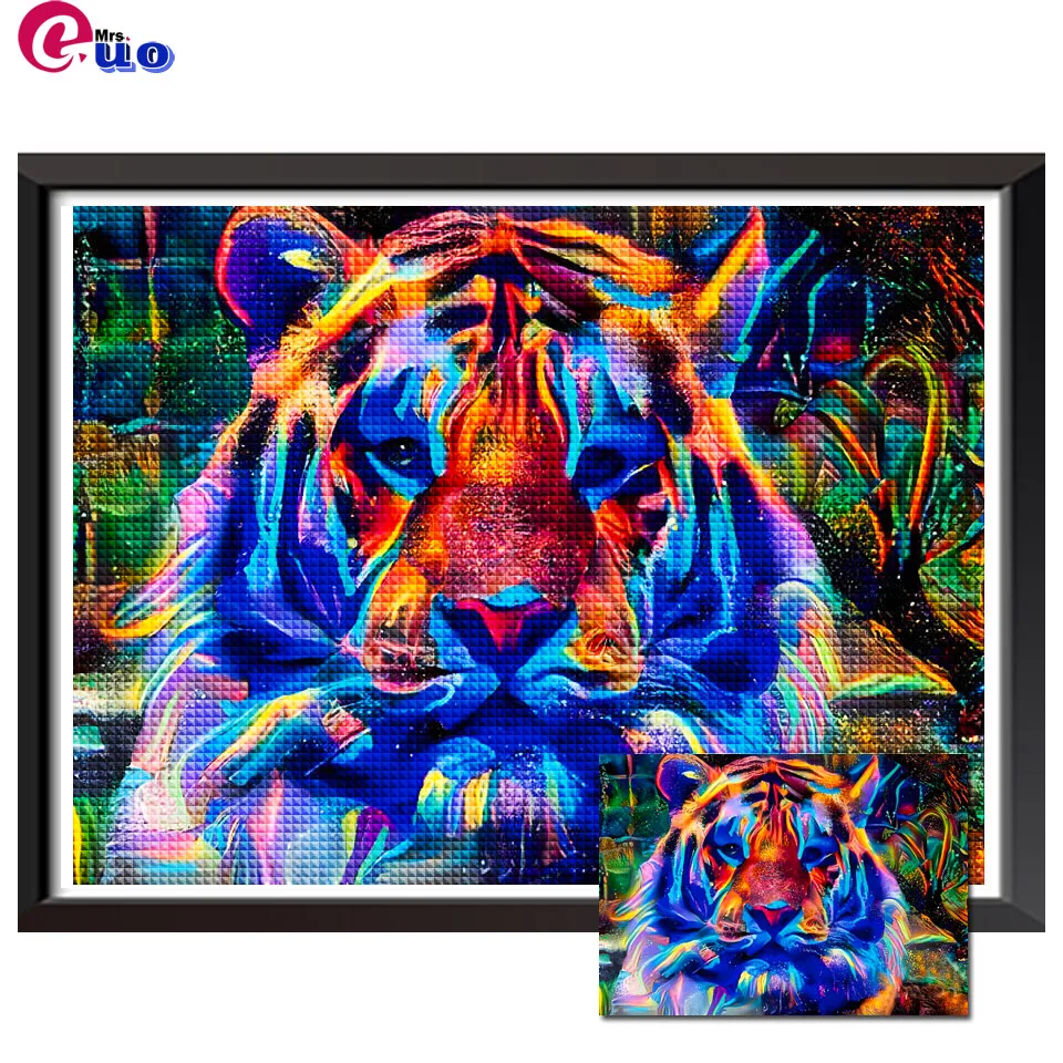 

Full Diamond Painting Colorful Abstract Tiger Cross Stitch Rhinestones Diamond Embroidery Animal Mosaic Handicraft Home Decor