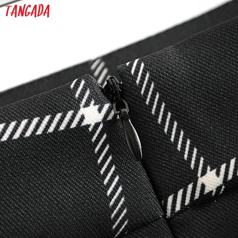 Tangada, женская черная клетчатая юбка-карандаш для работы, винтажная элегантная Офисная Женская юбка с поясом, Ретро стиль, юбки до середины икры 6A123