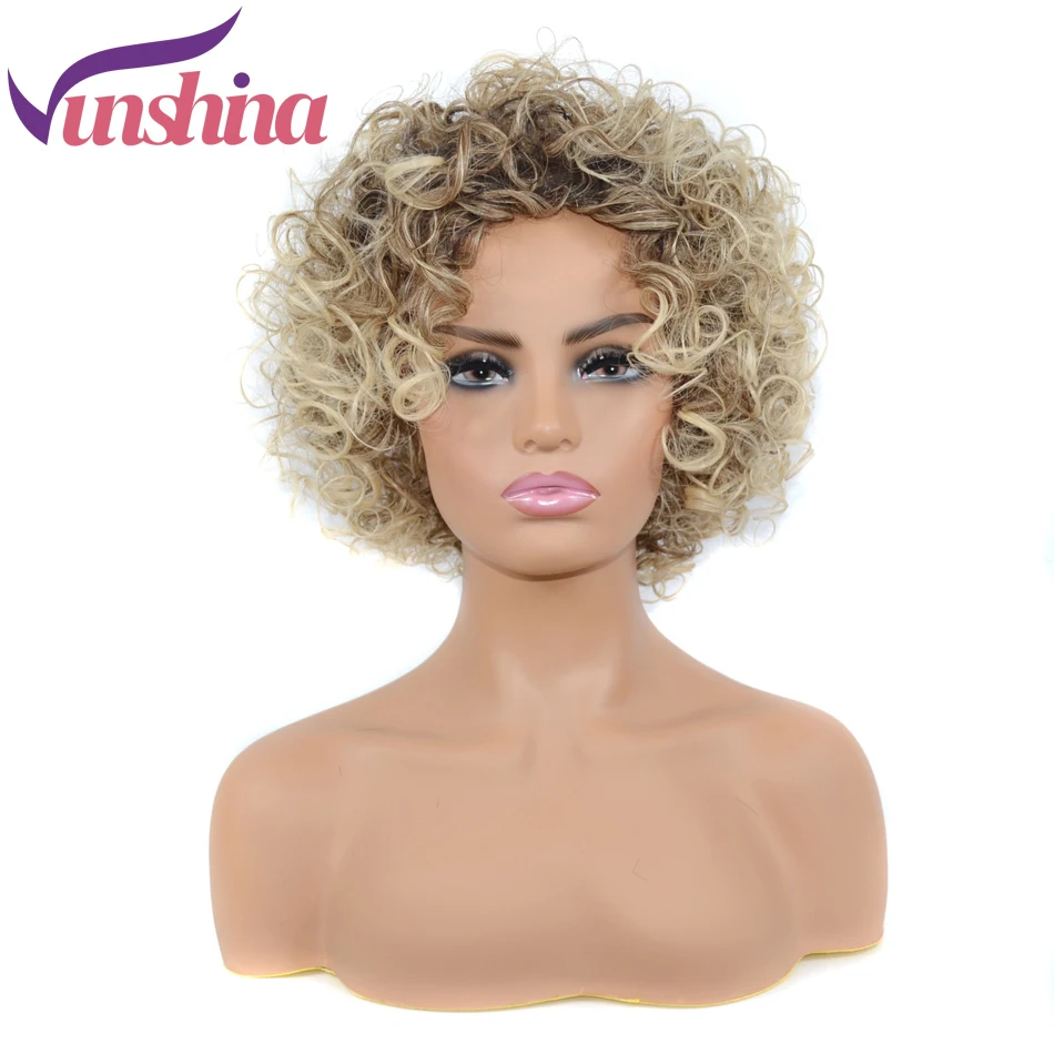 

Vunshina Short Curly Blonde Ombre Wig Synthetic Hair Heat Resistant Bouncy Curls Afro Natural Wig For Black Women Cosplay Party
