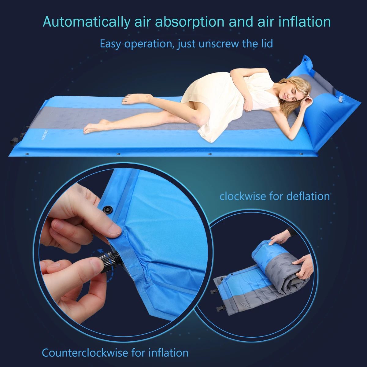 LULULION Portable Inflating Sleeping Pad Compact Lightweight Camping Sponge Padding Mattress for Hiking Outdoor Activities 3CM | Спорт и