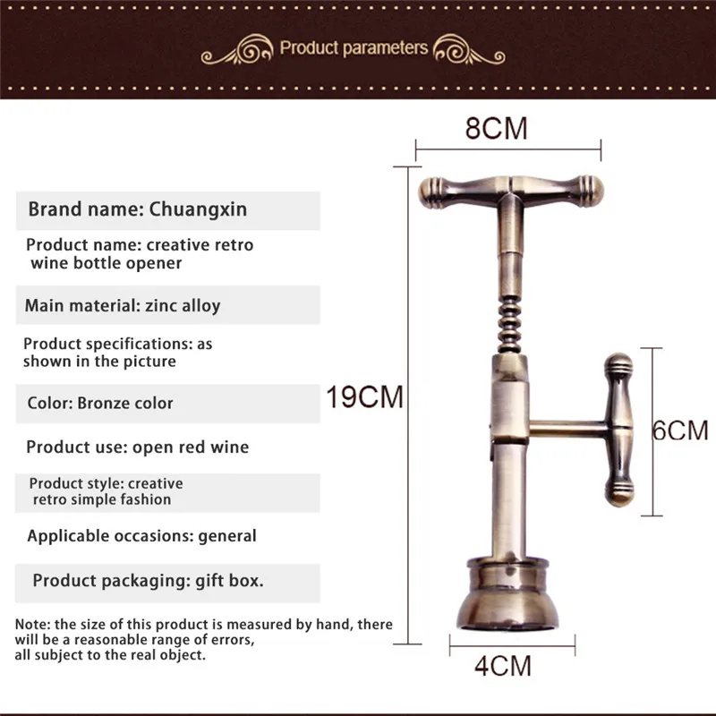 

Bottle Opener Needle Type Retro Corkscrew Zinc Alloy Cap Opener Red Wine Opener Screw Openers Multifunctional Corkscrew