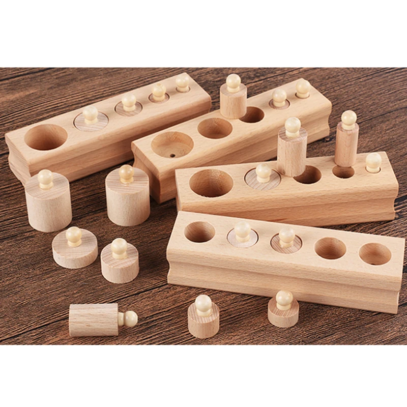 

4pcs/ set Wooden preschool toys Early Educational Cylinder Socket Blocks Toy Baby Development Practice and Sense memorie games