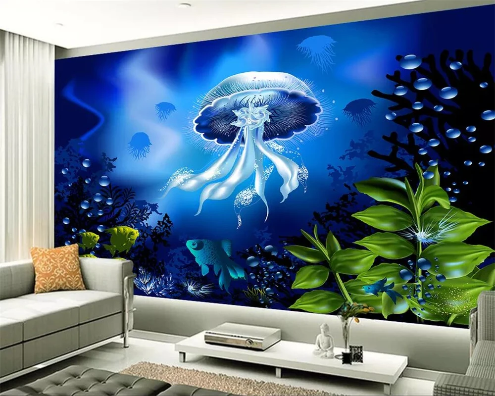 3DBEIBEHANG Custom wallpaper murals fashion 3D underwater sea world jellyfish living room TV background wall decorative painting