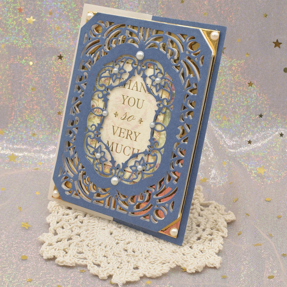 Rectangle Lace Hollow Frame Metal Cutting Dies for Scrapbooking Album Paper Gift Card Making