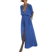 Vestidos Elegantes informales para mujer, ropa femenina de Color liso, con temperamento Simple, Media manga y cuello en V elástico, otoño e invierno, 2021 (3)