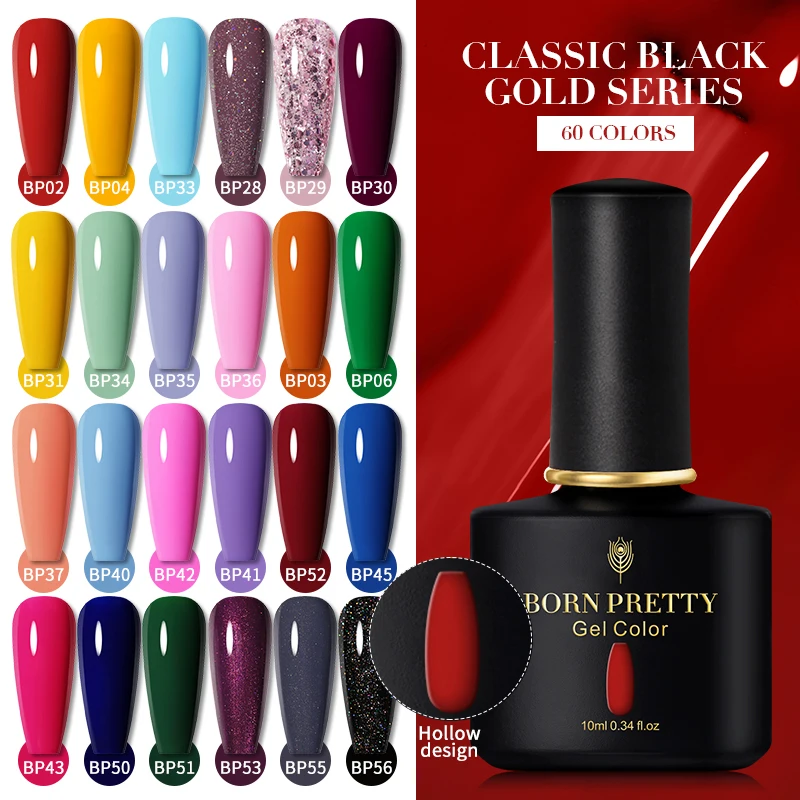 

BORN PRETTY 10ml Gel Nail Polish Classic Black Gold Series Soak Off UV LED Gel Varnish Nail Art Glitter Nails Gel Polish