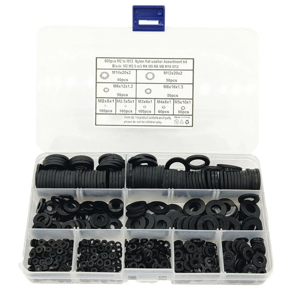 

600 шт., черные пластиковые нейлоновые плоские шайбы M2/M2.5/M3/M4/M5/M6/M8/M10