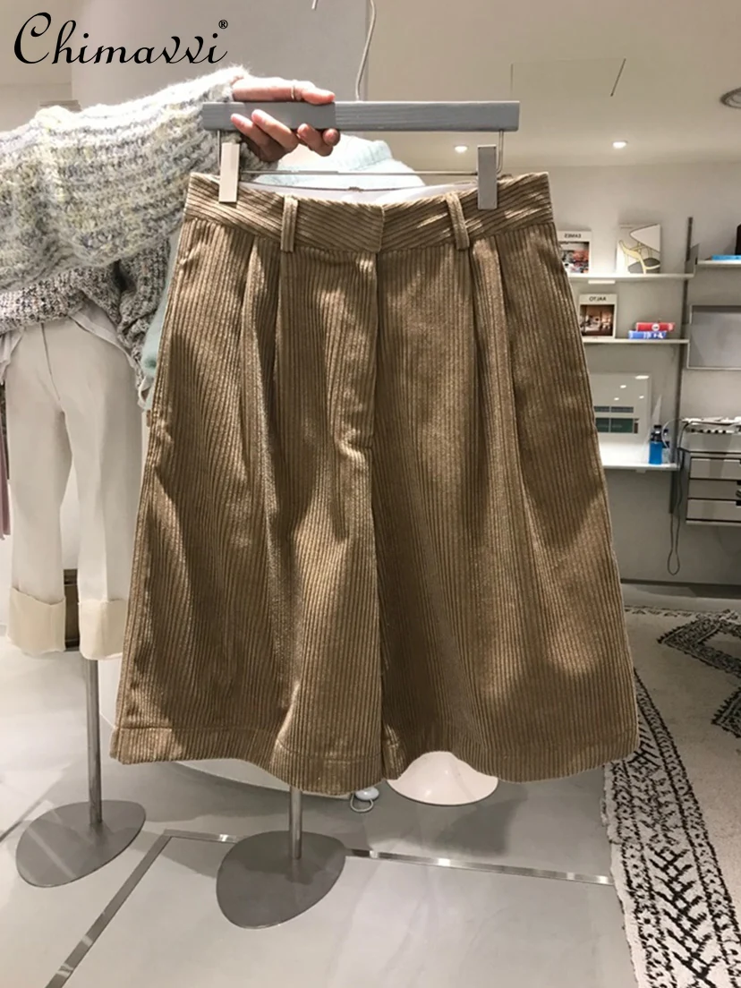 

Korean Cycling White Shorts 2021 Autumn Fashion Versatile Solid Color Shorts Female High Waist Corduroy Casual Short Pants