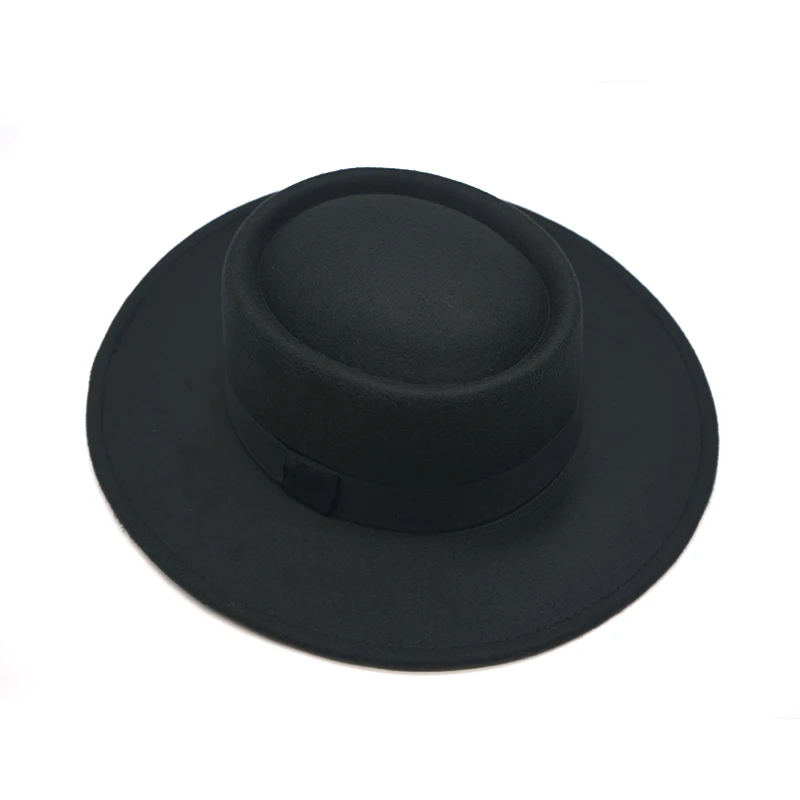 

2021 new Winter Autumn Boater Flat Top Hat For Women's man Wide Brim Ladies Fedoras Hat Jazz Cap Classic Bowler Feminino Gorra