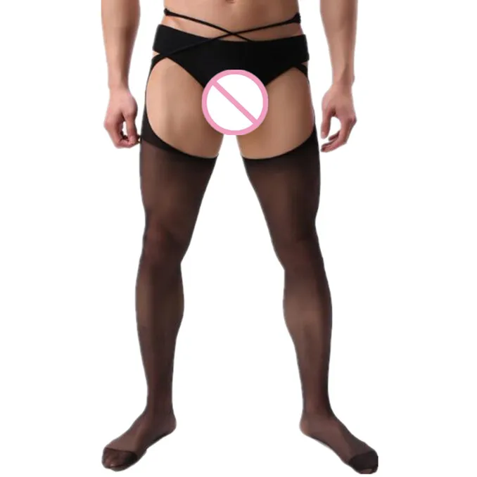 Мужские сексуальные колготки нейлоновые чулки с открытой промежностью мужские