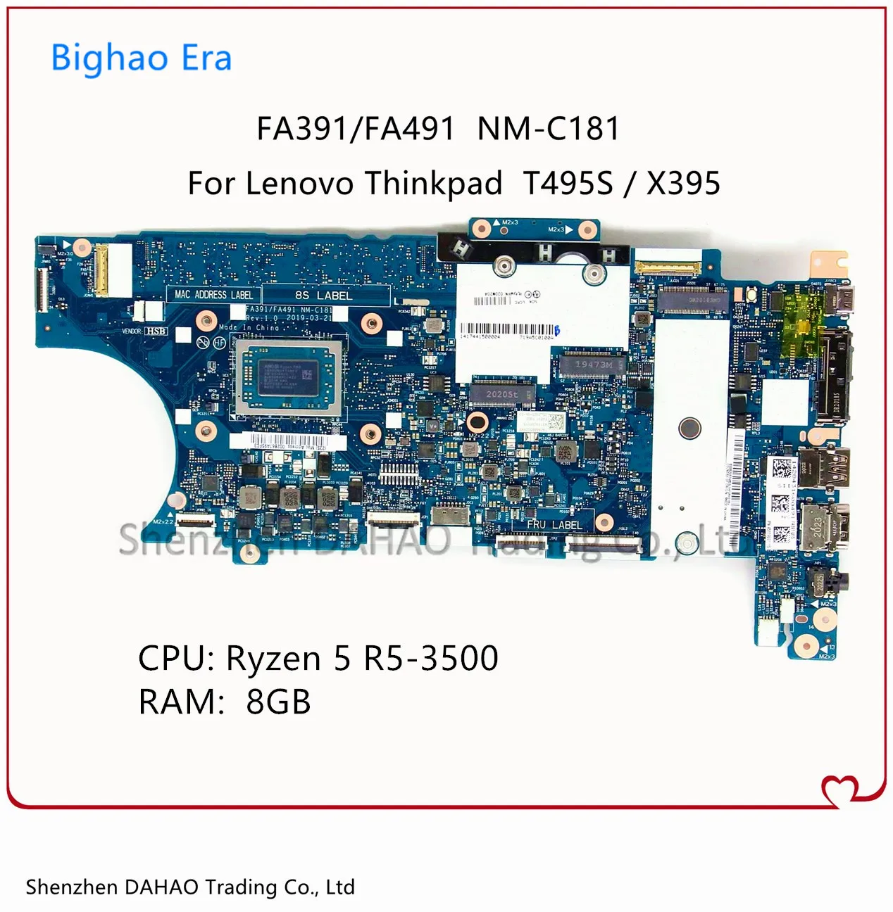 

For Lenovo Thinkpad T495S X395 Laptop Motherboard With AMD R5-3500 CPU 8G-RAM 02DM204 FA391/FA491 NM-C181 Mainboard 100% Working