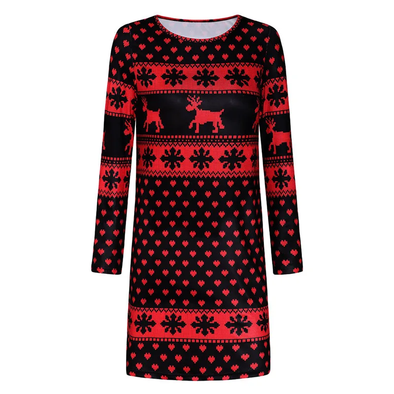 Женская одежда зимнее рождественское платье для девочек с круглым вырезом и