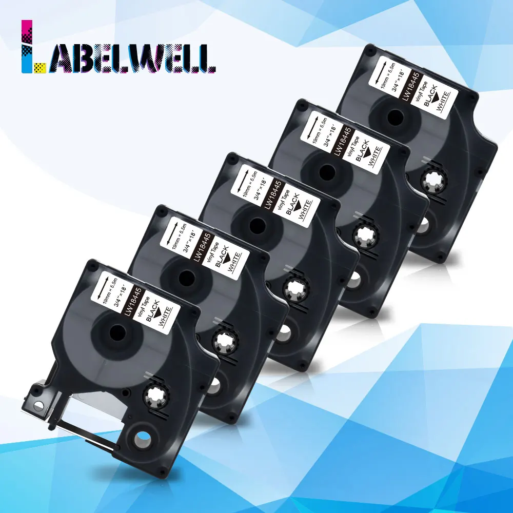 Labelwell 5pk виниловые промышленные этикетки 18445 19 мм совместимые с dymo rhino IND для Rhino 6000