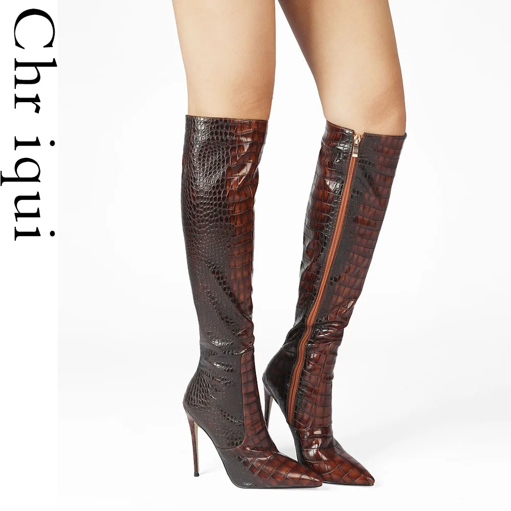 

Chriqui Women Sexy Boots Female Winter Autumn Zipper Shoes Knee High Patent Leather Fashion Footwear Foe Lady Handmade Plus Size