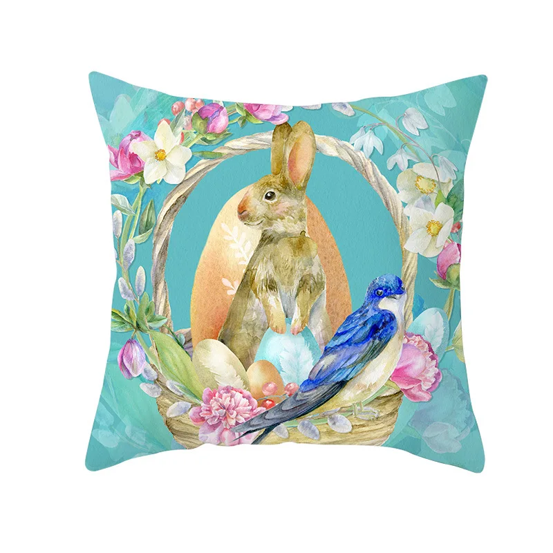

Homeware Easter Pillowcase Cartoon Bunny Egg Printing Peach Skin Pillowcase Throw Pillow Decorative Pillows Home