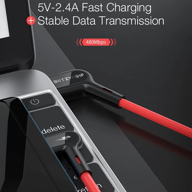 Кабель Micro USB Blitzwolf 90 ° под прямым углом 2 4 А usb кабель для быстрой зарядки и