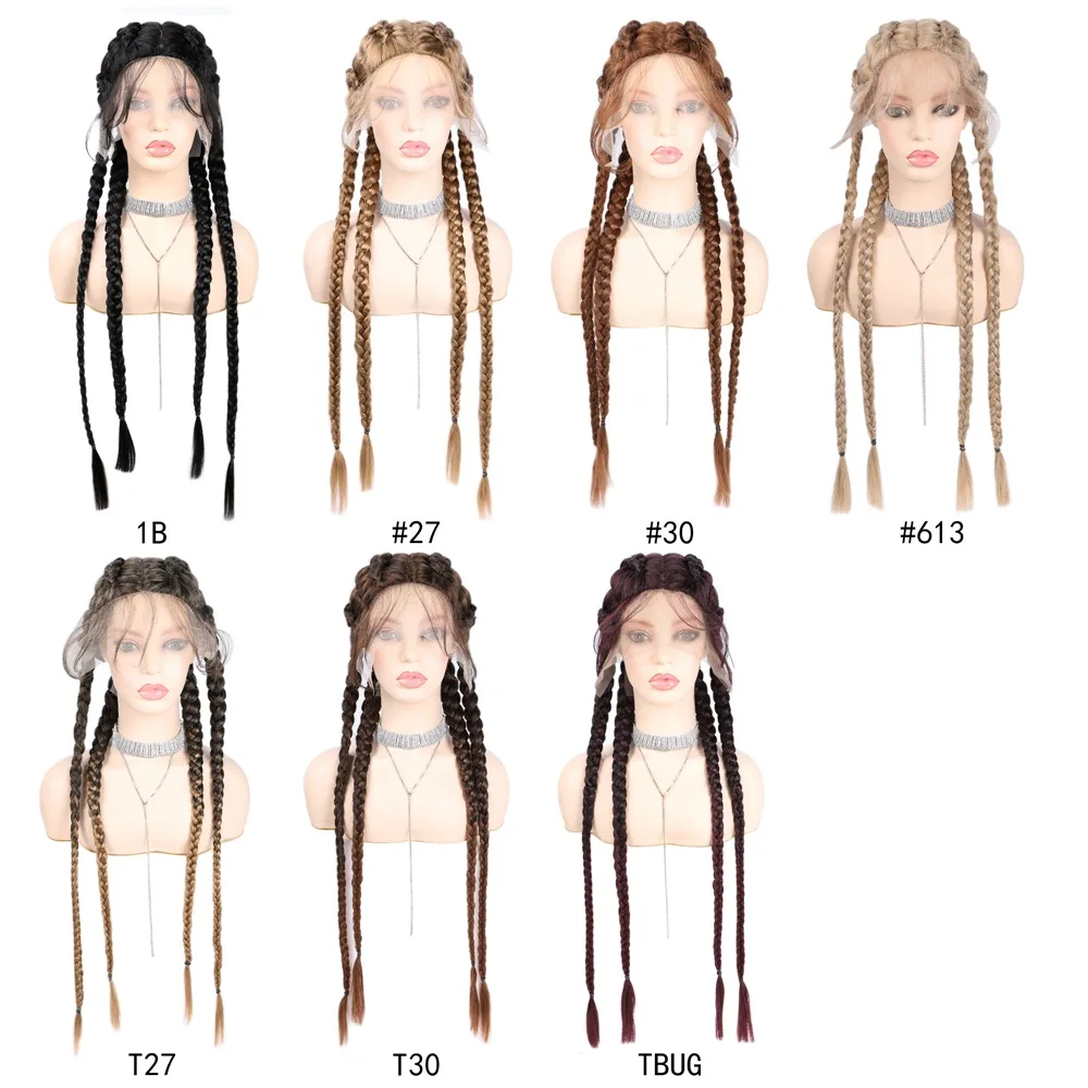 32Inches Synthetic Ombre 370g Lace Box Braids Wigs Hair Wholesale Long Box Braided Lace Wigs For Black Women