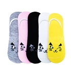 Носки женские нескользящие с мультяшным рисунком, силиконовые дышащие повседневные короткие, для девочек, 5 пар