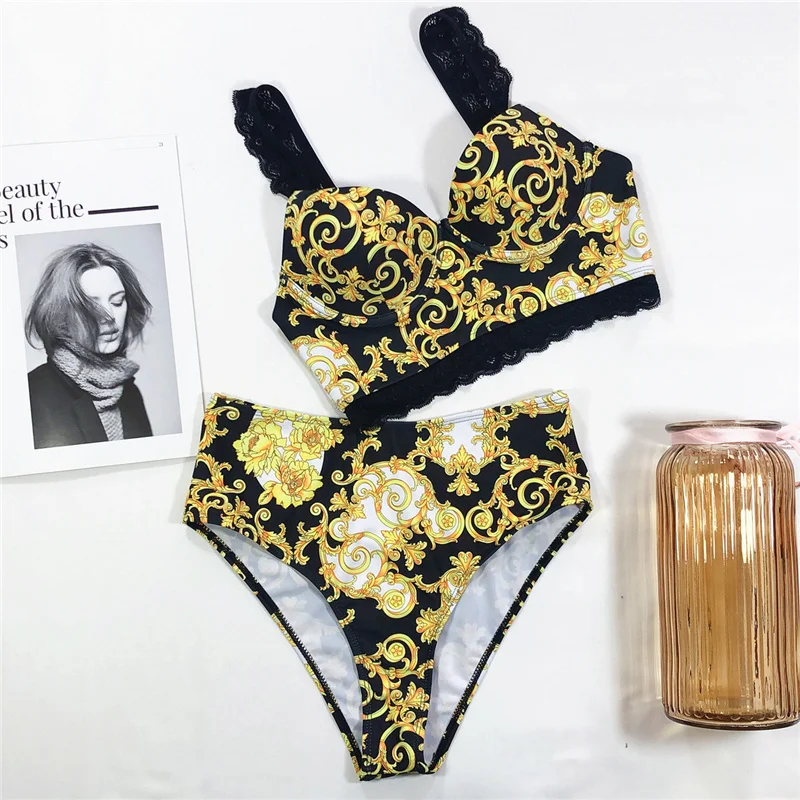 

High Waist Bikini Push Up Swimwear Women 2021 Printed Sexy Bikini Set Retro Swimsuit Female Bathing Suit Swimsuit Female Push Up