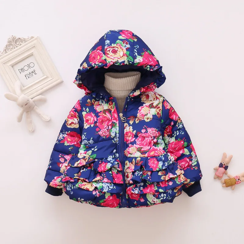 2018 зимний маленький хлопковый Детский пуховик с цветочным принтом для девочек в