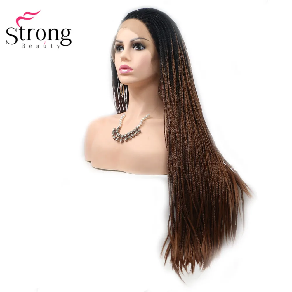 StrongBeauty коробка коса Кружева спереди длинный черный парик Омбре Синтетический Плетеный ящик косы парики для женщин - Color: XWY185-Ombre