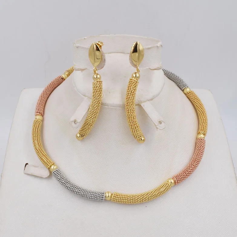 

Новые высококачественные итальянские 750 золотой цвет набор украшений для женщин африканские бусы ожерелье набор, серьги, ювелирное изделие