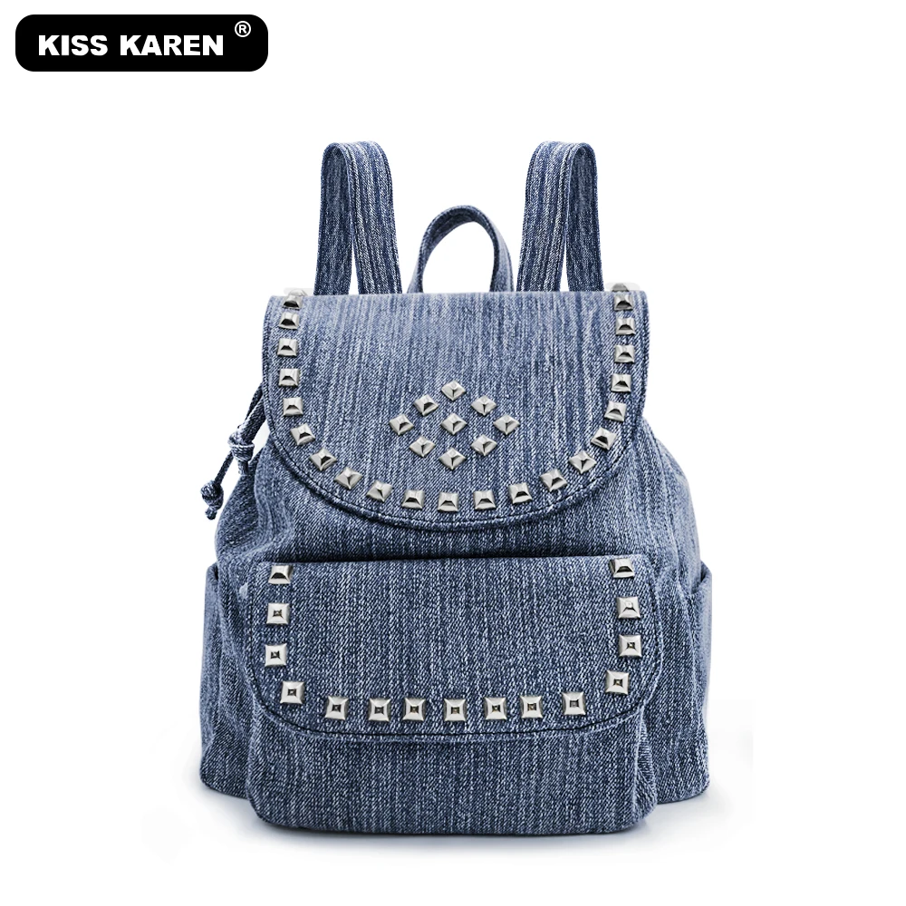 Модные дорожные рюкзаки с заклепками повседневные женские из денима сумки