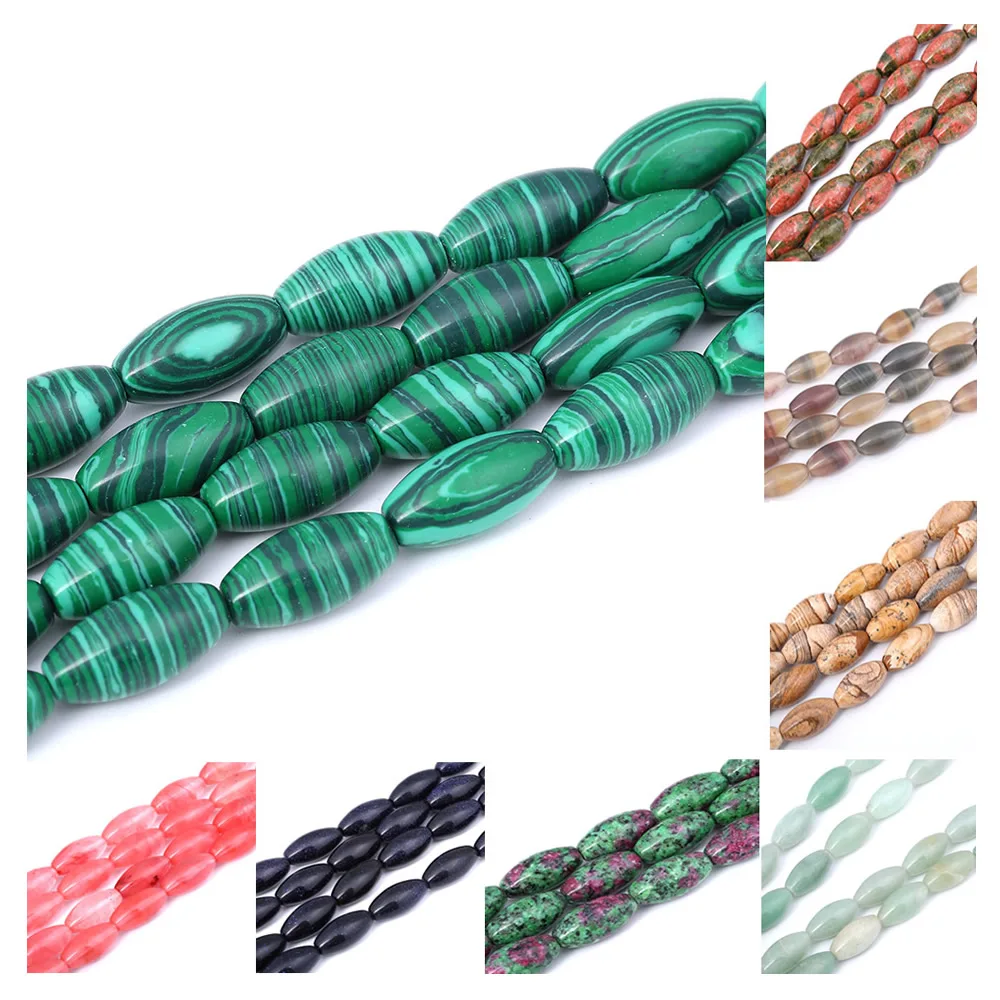 

10*20mm Natural Stone Malachite Fluorite Bead Sandstone Colorful Rice Loose Beads for Bracelet Necklace Hot Jewelry Making DIY