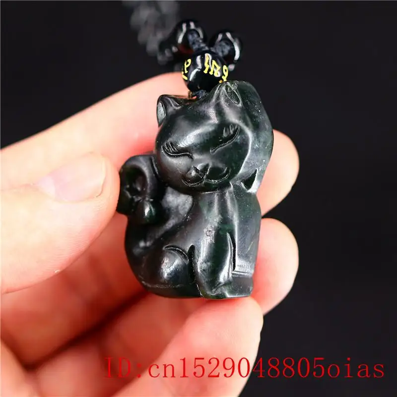 Нефритовый кот кулон ожерелье Китайский Шарм Амулет Мода черный зеленый