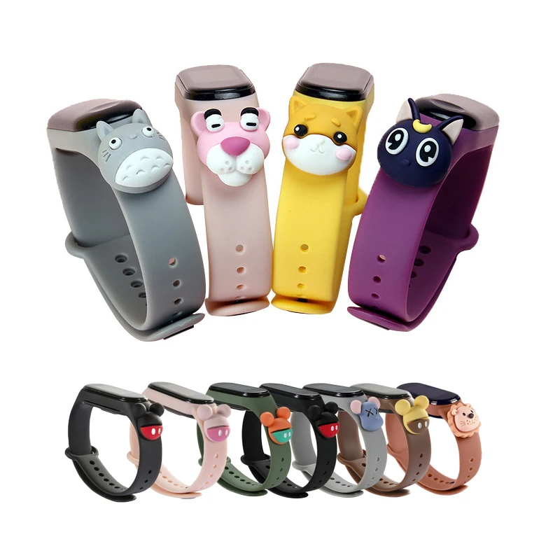 

Милый мультяшный ремешок на запястье для Xiaomi Mi Band 3 4 5, мягкий силиконовый ремешок на запястье, цветной ремешок, аксессуары для Miband 5/4/3