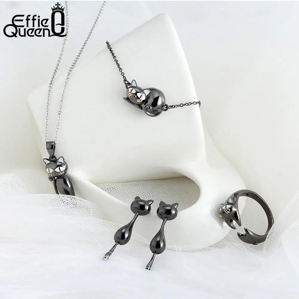 Effie queen 925 пробы серебряный шарм Браслеты для Для женщин дизайн с черными котиками для девочек, ювелирные изделия, браслет для вечеринки TSB31