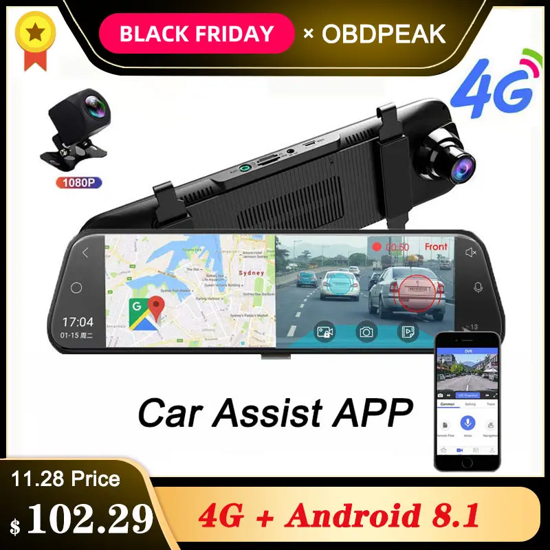 Android 8,1 Автомобильный видеорегистратор Камера 4G ADAS 10 дюймов поток медиа зеркало заднего вида 1080P WiFi gps видеорегистратор регистратор видео dvr рекордер