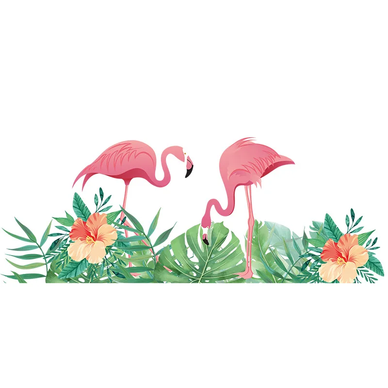 

Hand Painted Flamingo Couple Wall Stickers for Living rooms Bedroom Kitchen Wall Decals Grass Baseboard Sticker for Home Decor