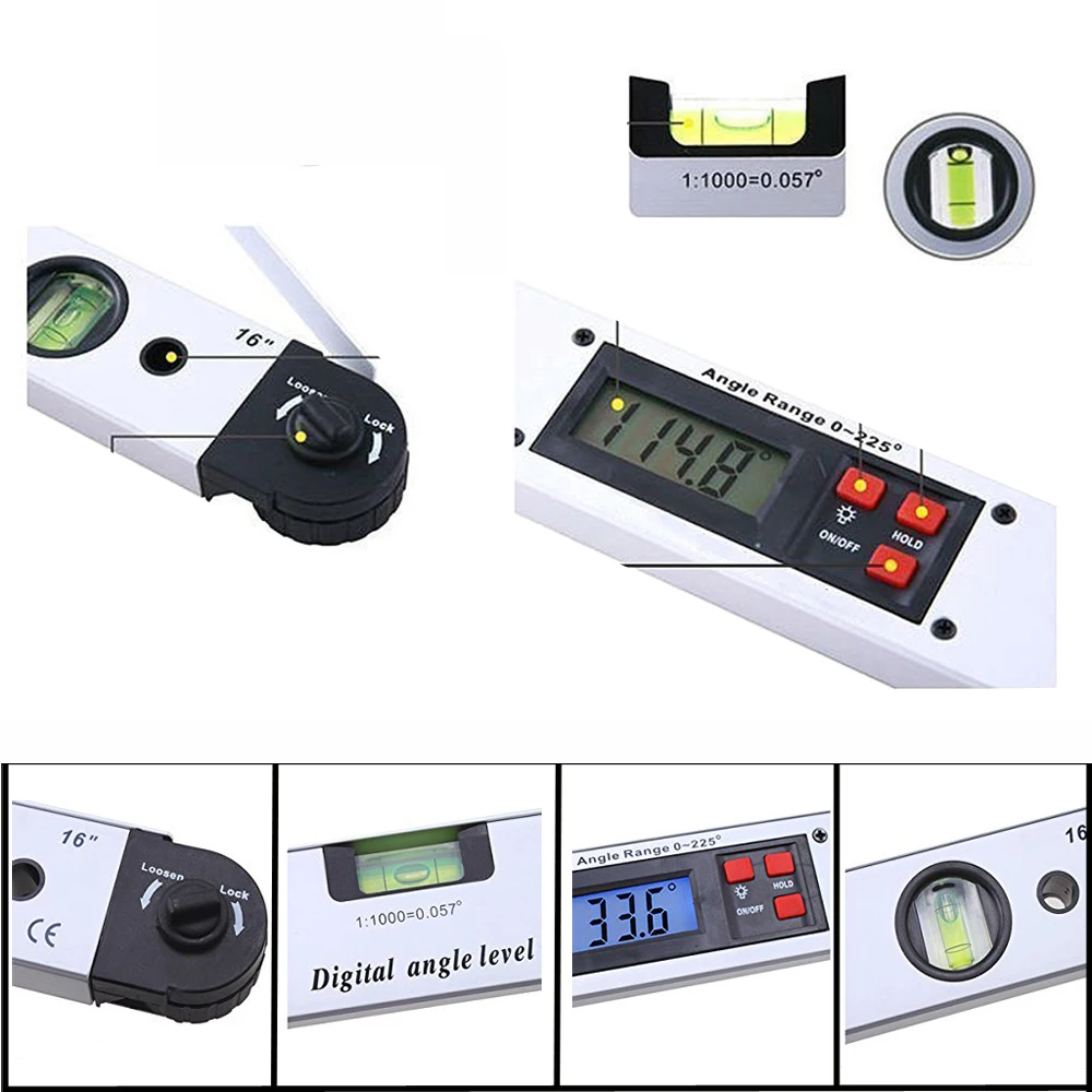 

Digital Protractor 0~225 Degree Aluminum Alloy Digital Angle Finder Inclinometer Meter Spirit Level Measuring Gauging Tools