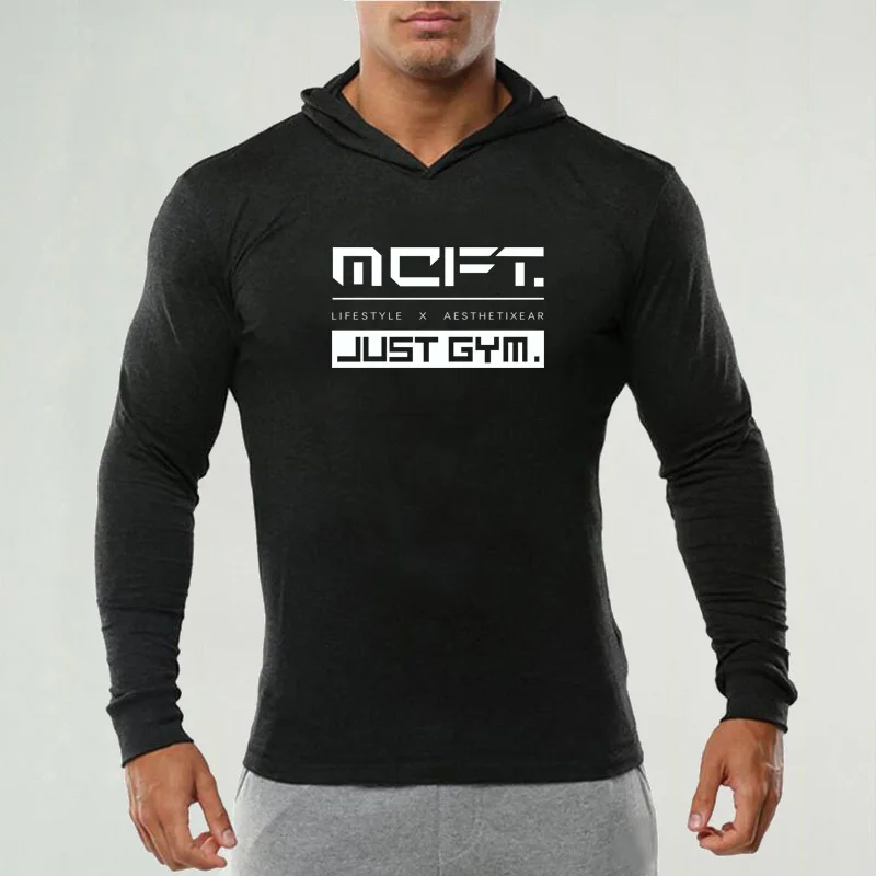 Bodybuilding T-Shirt Men New Autumn Fitness Long Sleeve Hooded T Shirt Men Brand Just Gym Hoody Fashion Slim Fit Cotton Tee Tops - Цвет: 10