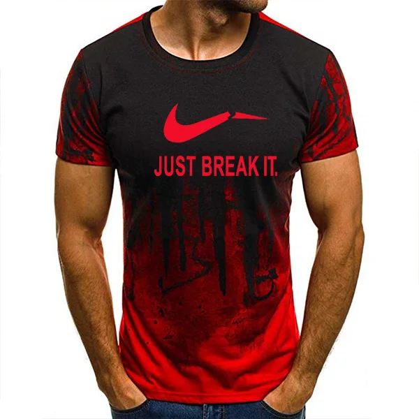 3D printing brand running T-shirt men's sports shirt short-sleeved O-neck striped print loose fitness | Спорт и развлечения